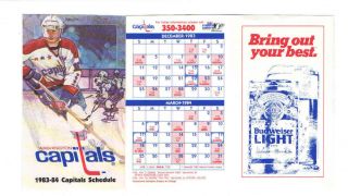 1983 - 84 Washington Capitals Nhl Hockey Pocket Schedule