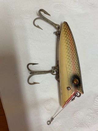 Antique Heddon Deluxe Wood Glass Eyes Salmon Basser Bass Fishing Lure Plug