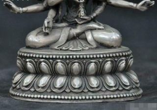 Old Tibet Buddhism Silver 3 Head 8 Arms Namgyalma & Ushnishavijaya Buddha Statue 3