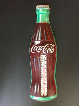 Vintage 1950s Coca Cola Bottle Thermometer Advertising Tin Metal