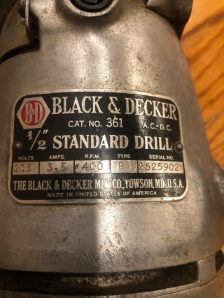 Black & Decker Vintage Heavy Duty Corded Electric 1/2 