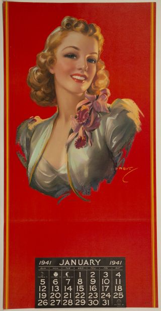 Vintage 1941 Pin - Up Sample Calendar Jules Erbit Blonde Beauty A Smile For You
