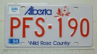 1994 Alberta " Wild Rose Country " Passenger License Plate Pfs - 190 (natural)