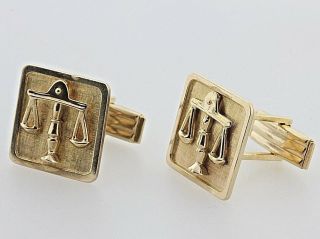 Vintage Solid 14k Yellow Gold Judge Lawyer Libra Scales Of Justice Cufflinks
