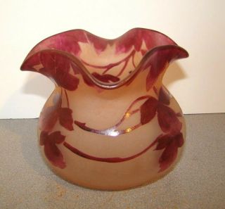Antique Legras French Cameo Glass Vase Bowl w/ Red Leaves 3