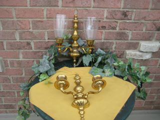 Vtg Sconces Set Of 2 Solid Brass Double Arm Wall Taper Candle Holder Ornate