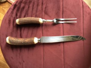 Vintage Hoffritz Carving Set Stag Horn Handle Antler Knife Ny Fork