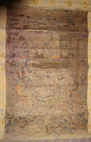 Japanese Edo Period Buddhist Hanging Scroll Temple Nirvana Buddha God Oni Demon