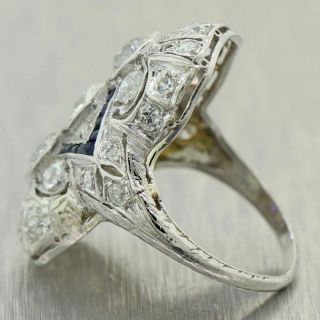 1930 ' s Antique Art Deco Platinum 3.  20ctw Diamond & Sapphire Ring 2