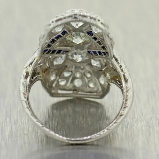 1930 ' s Antique Art Deco Platinum 3.  20ctw Diamond & Sapphire Ring 3