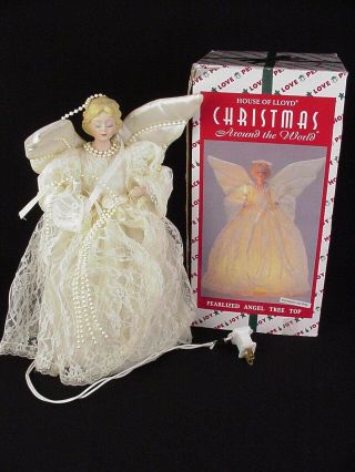 Vintage House Of Lloyd Victorian Pearl Angel Christmas Tree Top Topper Light 12 "