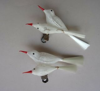 2 Vintage Clip On Blown Glass Song Birds Couples Christmas Ornaments