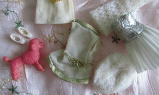 Vintage 1970s Topper Dawn white fluffy outfits clothing bundle with Pink Poodle 2