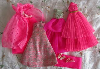 Vintage 1970s Topper Dawn Long Pink Gown Dresses With 2 Pairs Shoes