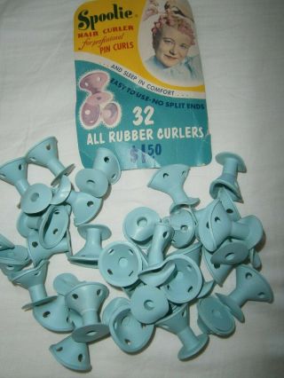 Vintage (1949) Spoolie Rubber Hair Curlers – Set Of 32 Package