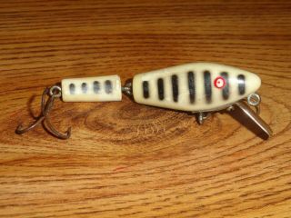 Vintage Fishing Lure L & S Bass Master Model 15 Jointed White Black Opaque Eyes