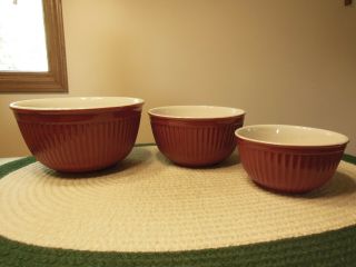 Williams Sonoma Vintage Style Dusty Red Ribbed Nesting Bowls Set Of 3 Nmc