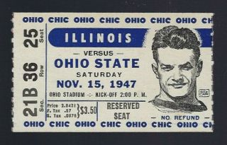 Vintage 1947 Illinois Illini @ Ohio State Buckeyes Football Ticket Stub