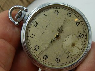 Vintage 17 Jewel Swiss Made Stainless Steel Waterman Pocket Watch 12 Size Gents