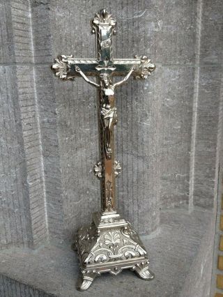 Antique Vintage Pedestal Ornamental Art Nouveau Styl Standing Cross Crucifix
