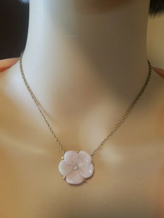 Vintage Avon Necklace Gold Tone With Pink Flower With Center Rhinestone