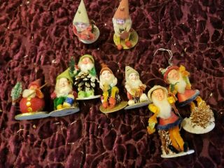 9 Vintage Chenille Pine Cone Christmas Pixie Elf Dwarf Japan - 2 German