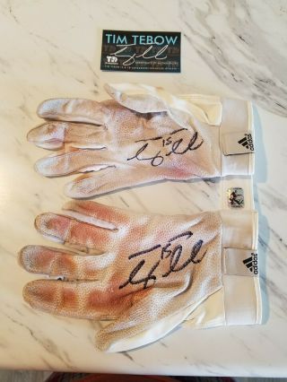 Tim Tebow Game Batting Gloves Auto Signed Mets Tebow Authentic Hologram