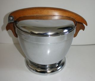 Vintage Manning - Bowman Chrome Vacuum Insulated Ice Bucket With Wooden Handles