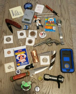Collectible Junk Drawer Coins,  Knives,  Baseball Cards,  Vintage