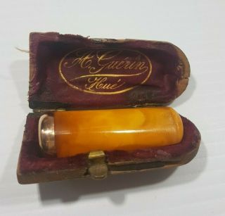 Vintage Cigar Holder Amber Bakelite With Gold Ring / Butterscotch Marbled