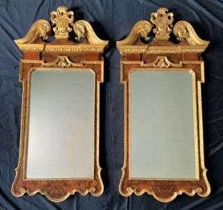 Large Pair Antique George Ii Burr Walnut & Parcel Gilt Pier Wall Hall Mirrors