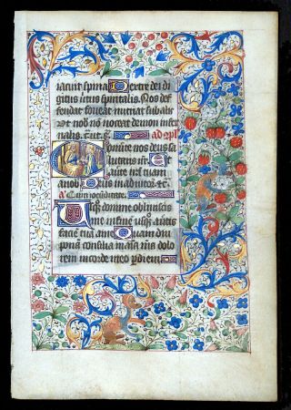 Medieval Manuscript Book Of Hours Leaf,  Illuminated Miniature - Mary Coronation