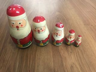 Russian Nesting Doll,  Wooden Christmas Santa Claus,  5 Dolls