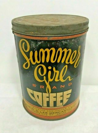 Vintage Summer Girl Coffee 1 Lb Tin Can W/ Lid
