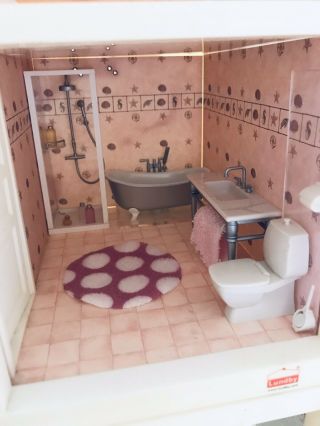 Vintage Lundby Sweden Dollhouse Furniture Bathroom Set Shower Bathtub Toilet Etc