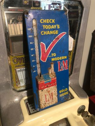 Vintage Advertising L & M Cigarettes Embossed Metal Thermometer 13.  25 " X 5.  75 "