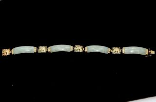 Magnificent Rare Chinese Vintage 14k Gold & Jade 7 3/8 " Long Bracelet