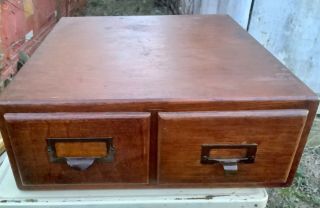 Vintage Antique Tiger Oak Wood Wooden 2 Drawer Library Card File Cabinet Box