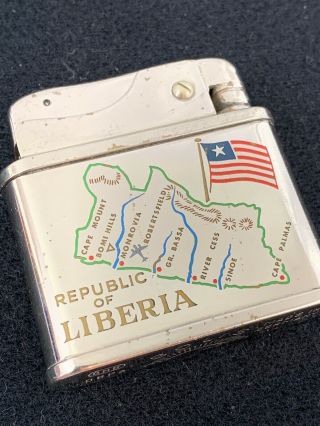 Vintage Solis Pocket Lighter - Republic Of Liberia Map & Flag - Made In Germany