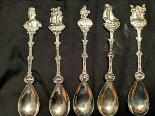 Set Of 5 Vintage Holland Silver Souvenir Spoons,  5 3/8 " Long