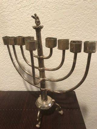 Antique Vintage Silver Plated Hanukkah Candle Holder Hanukia Jewish Judaica