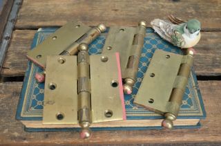 Vtg Set Of 4 Solid Brass 3 - 1/2 " Square Yale Door Hinge Antique Pin Ball Finials