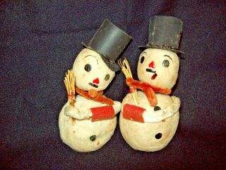 Vintage Christmas Paper Mache Spun Cotton Snowmen Japan Stamp