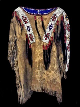 Authentic Antique Native American Tribal Hand Beaded Senew Sown; Circa1890