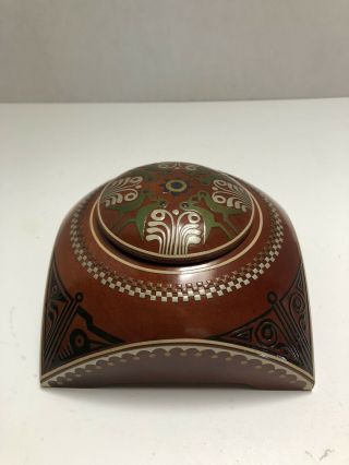 Vintage Wood Trinket Jewelry Box Hand Turned Painted Birds Ethnic