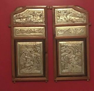 Chinese Asian Oriental Carved Wood Panel Cabinet Door Hanging Art Painted Gold