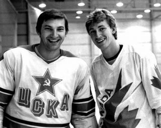 Wayne Gretzky With Vladislav Tretiak Team Cccp,  Russia 8x10 Photo