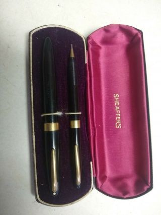Vintage Sheaffer Fountain Pen & Mechanical Pencil Set W Box 14k Gold Nib