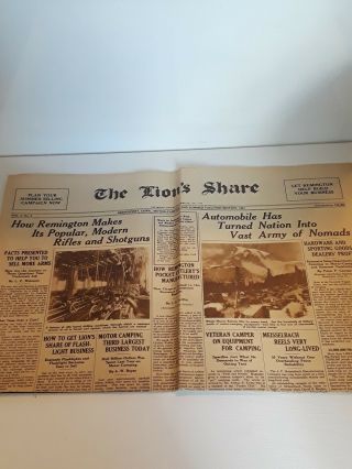 Rare 1927 Remington Arms Advertising News Paper " The Lions Share "