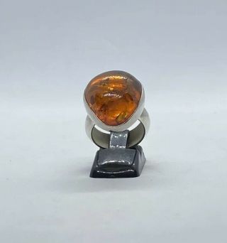 Vintage 925 Silver Ring With Amber Stone Uk Size L